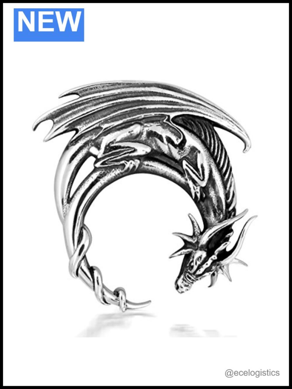 Sterling Silver 925 Crescent Moon Dragon Pendant Charm